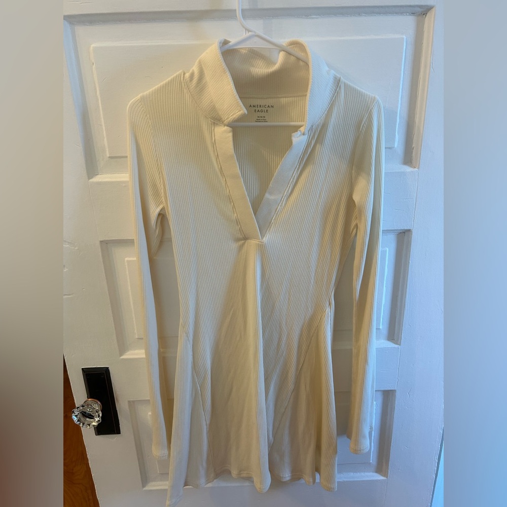 American Eagle Off-White Ribbed Dress